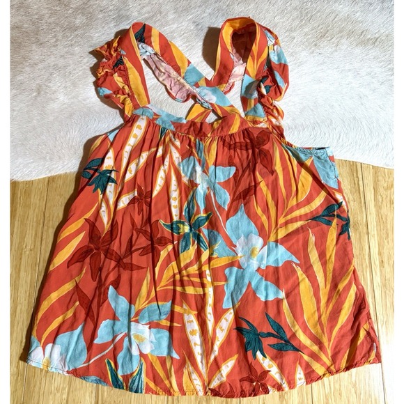 ESPRIT‎ women's Red/blue Floral Criss Cross Ruffle Straps Top Size Small Y2K - Picture 1 of 3